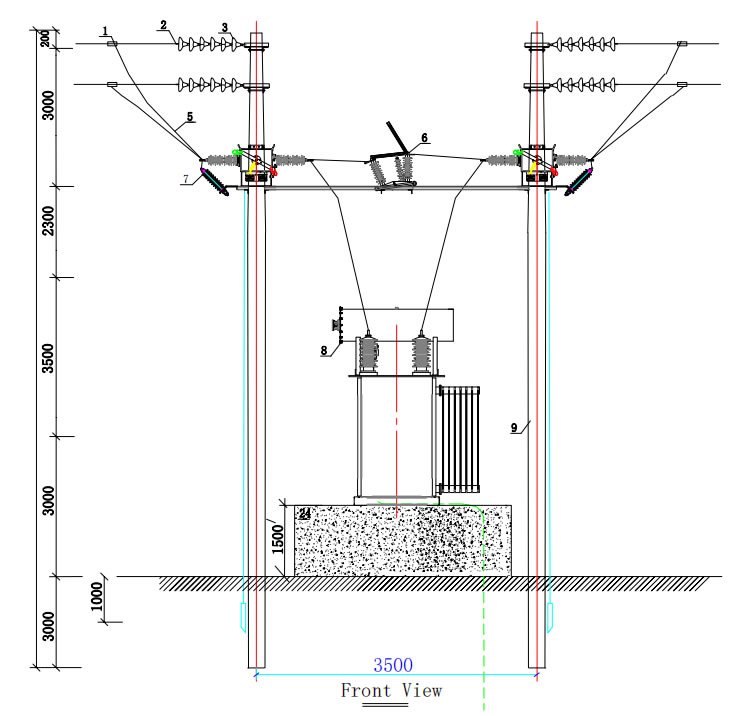 Installation drawing of three phase step voltage regulator