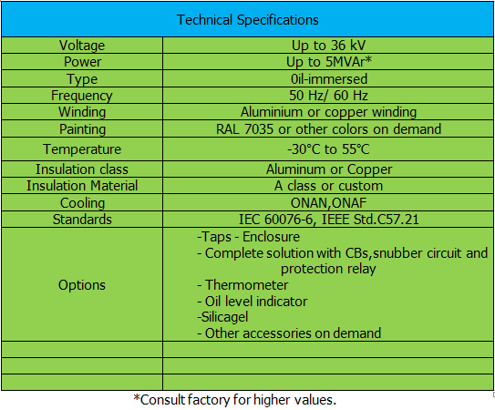 MEDIUM VOLTAGE IRON CORE OIL-IMMERSED SHUNT REACTORS  